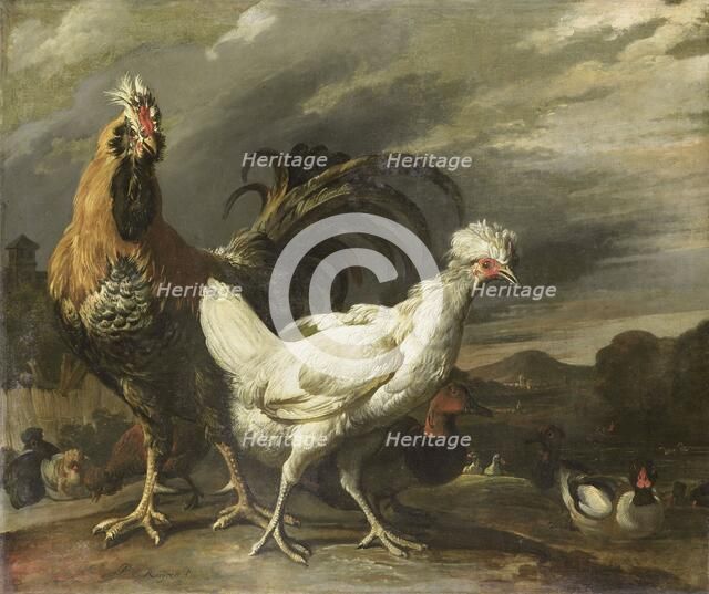 Cock, a Hen and other Poultry, 1670-1690. Creator: Pieter Jansz van Ruyven.