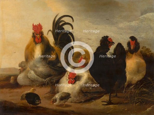 Cock and Hens in a Landscape, 1651. Creator: Gijsbert d'Hondecoeter.