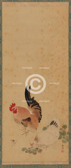 Cock, hen and chick, Edo period, 18th century. Creator: Maruyama Okyo.