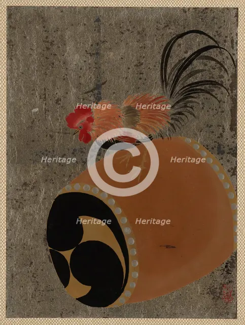 Cock on Drum, 1882. Creator: Shibata Zeshin.