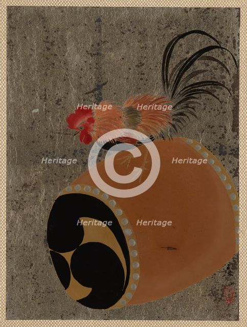 Cock on Drum, 1882. Creator: Shibata Zeshin.
