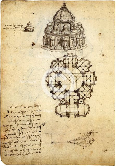 Codex Ashburnham: Studies for a building on a centralized plan, 1488-1490. Creator: Leonardo da Vinci (1452-1519).