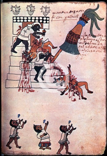 Codex of Tudela, 16th century. Scene of an Indian sacrifice.  Creator: Unknown.