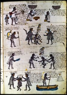 Codex Mendoza (1535 - 1550), hieroglyph representing the methods of education... Creator: Unknown
