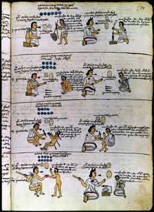 Codex Mendoza (1535 - 1550), hieroglyph representing the Aztec's methods of education... Creator: Unknown