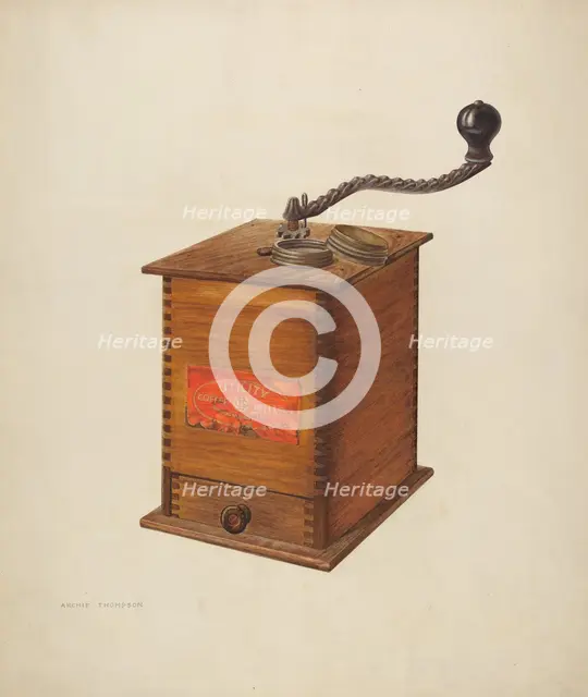 Coffee Grinder, c. 1940. Creator: Archie Thompson.