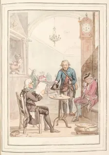 Coffee House, Rome, leaf from A Collection of Dresses by David Allan Mostly from Nature 1776. Creator: David Allan