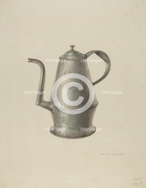 Coffee Pot, c. 1938. Creator:  John Koehl.