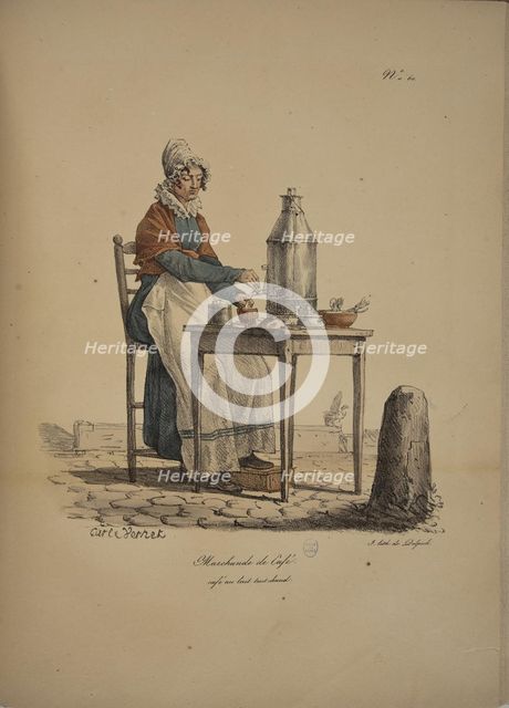Coffee seller. From the Series "Cris de Paris" (The Cries of Paris), 1815. Creator: Vernet, Carle (1758-1836).