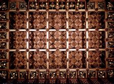 Coffered ceiling of the visits room on the first floor of the Güell Palace 1886-1890, designed by…