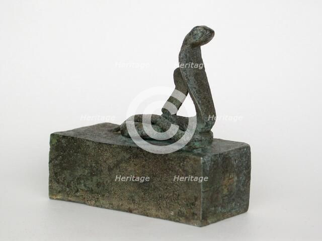 Coffin with Cobra (Atum) and Ostrich Feather of Goddess Maat on the Top, Egypt, Late Period... Creator: Unknown.