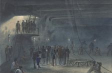 Coiling the Cable in the After-tank on Board the Great Eastern at Sheerness: Visit..., 1865-66. Creator: Robert Charles Dudley
