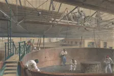 Coiling the Cable in the Large Tanks at the Works of the Telegraph Construction..., 1865, 1865. Creator: Robert Charles Dudley
