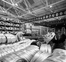 Coils of steel wire, Tinsley Wire Co, Sheffield, South Yorkshire, 1972. Creator: Michael Walters