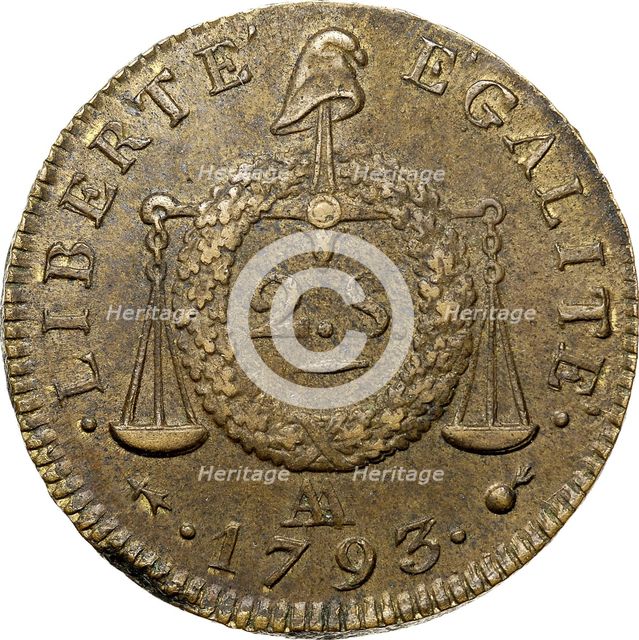 Coin 2 Sols. The National Convention period. Revers, Inscription: Liberté Égalité, 1793.