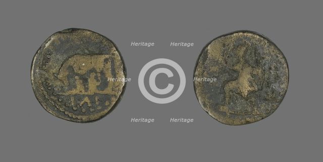 Coin Depicting a She-Wolf Nursing Romulus and Remus, 117-192. Creator: Unknown.