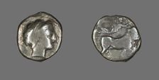 Coin Depicting the Nymph Parthenope, late 5th-4th century BCE. Creator: Unknown