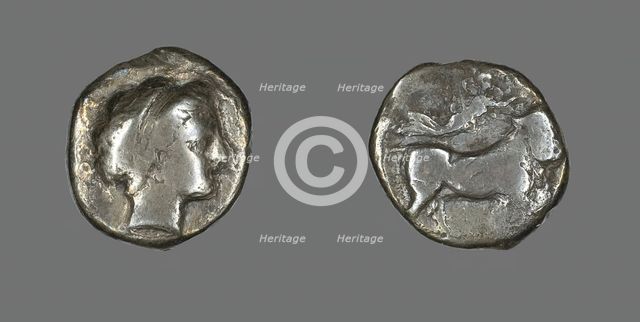 Coin Depicting the Nymph Parthenope, late 5th-4th century BCE. Creator: Unknown.