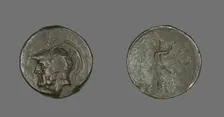 Coin Depicting the God Mars, about 282-203 BCE. Creator: Unknown