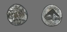 Coin Depicting Two Calves Heads, 550-440 BCE. Creator: Unknown