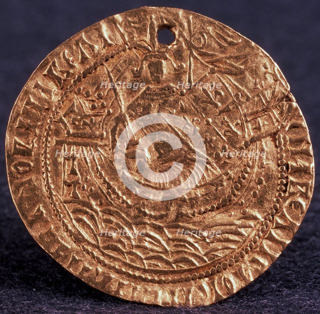 Coin (Korabelnik) of Tsar Ivan III (Reverse: Ruler on his ship), 1471-1490. Artist: Numismatic, Russian coins  