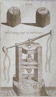 Coining press and dies from the Tower of London, 1800. Artist: Anon