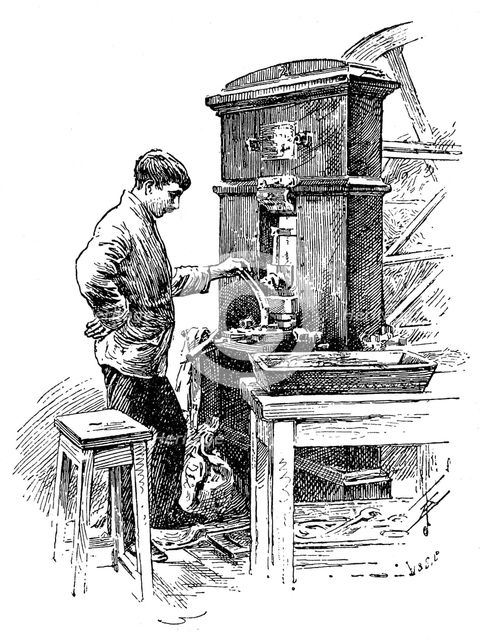 Coining press at the Royal Mint, London, 1891. Creator: Unknown.