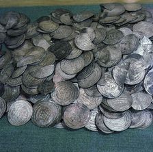 Coins, mainly Byzantine and Islamic - part of Viking treasure found in burials which illustrate theextent of Viking travels