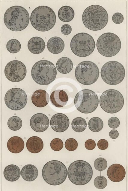 Coins minted by Kings of Madrid. Philip V, Louis I, Ferdinand VI, Charles III, Charles IV, Ferdin…