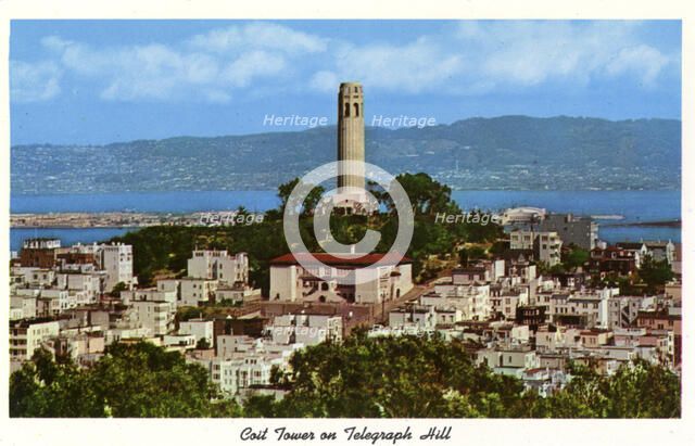 Coit Tower on Telegraph Hill, San Francisco, California, USA, 1957. Artist: Unknown