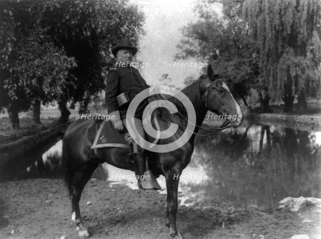 Col. Richard Henry Pratt on horseback, founder and superintendant of the..., Carlisle, Pa. , 1901. Creator: Frances Benjamin Johnston.
