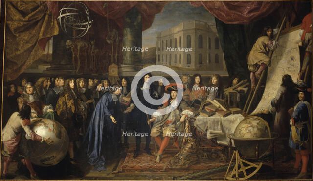 Colbert Presenting the Members of the Royal Academy of Sciences to Louis XIV in 1667, c. 1680.