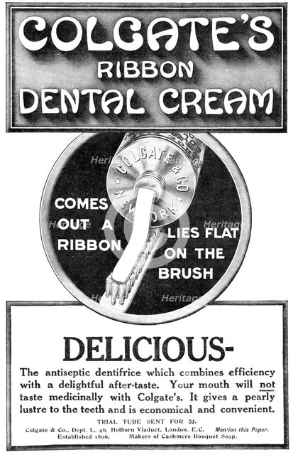 Colgate's Ribbon Dental Cream, 1909. Creator: Unknown.