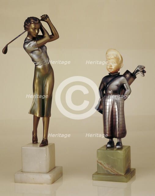 Cold painted bronze statues, 1930s. Artist: Unknown