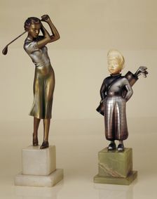 Cold painted bronze statues, 1930s. Creator: Unknown