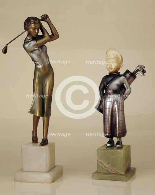 Cold painted bronze statues, 1930s. Creator: Unknown.