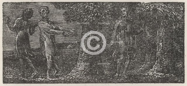 Colinet with his Shepherd's Pipe, Mocked by Two Boys, 1821.  Creator: William Blake.