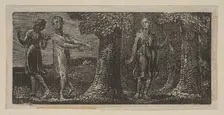 Colinet Mocked by Two Boys, from Thornton's Pastorals of Virgil, 1821. Creator: William Blake