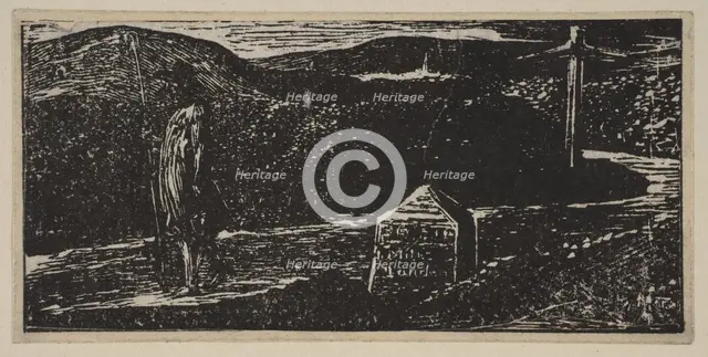 Colinet's Journey: Milestone Marked 'LXII Miles to London', from Thornton's Pastorals of V..., 1821. Creator: William Blake.