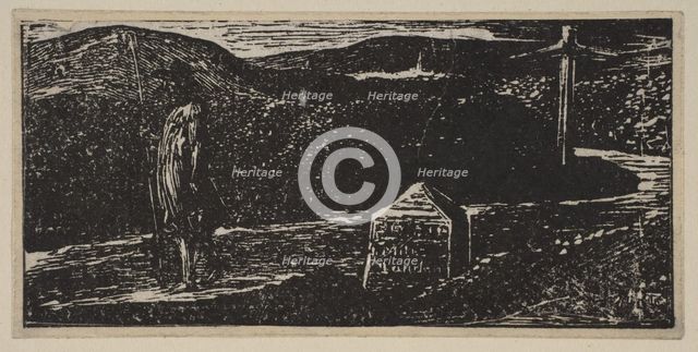 Colinet's Journey: Milestone Marked 'LXII Miles to London', from Thornton's Pastorals of V..., 1821. Creator: William Blake.