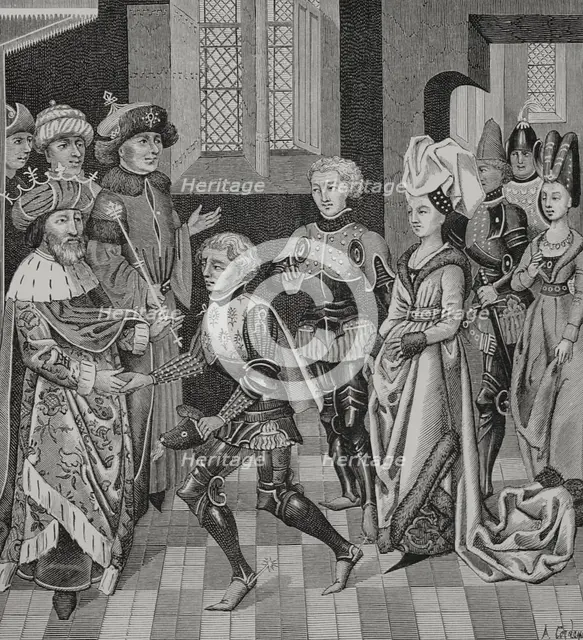 Coloman, (1070-1116), King of Hungary receiving Walter Sans Avoir..., 15th century (1877).  Creator: Unknown.