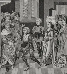 Coloman, (1070-1116), King of Hungary receiving Walter Sans Avoir..., 15th century (1877). Creator: Unknown