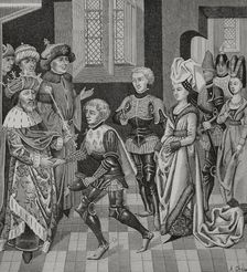 Coloman, (1070-1116), King of Hungary receiving Walter Sans Avoir..., 15th century (1877). Creator: Unknown