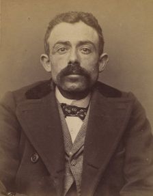 Colombet. Frédéric. 28 ans, né à Prigonnieux (Dordogne). Employé de commerce. Anarchiste. ..., 1894. Creator: Alphonse Bertillon
