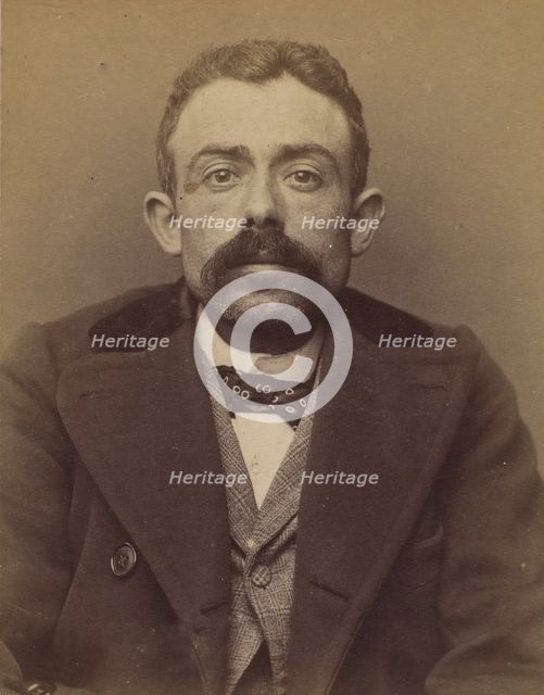 Colombet. Frédéric. 28 ans, né à Prigonnieux (Dordogne). Employé de commerce. Anarchiste. ..., 1894. Creator: Alphonse Bertillon.