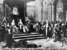 Colombus returns from his first trip, (15th century), 1920s