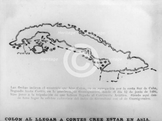 Colombus when Cortes arrived in Cuba, (15th century), 1920s. Artist: Unknown