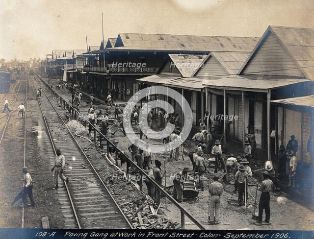 Colón, Panama: workers paving a street, 1906. Creator: Unknown.