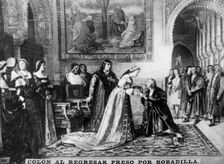 Colon returning to Spain as a prisoner, (16th century), 1920s