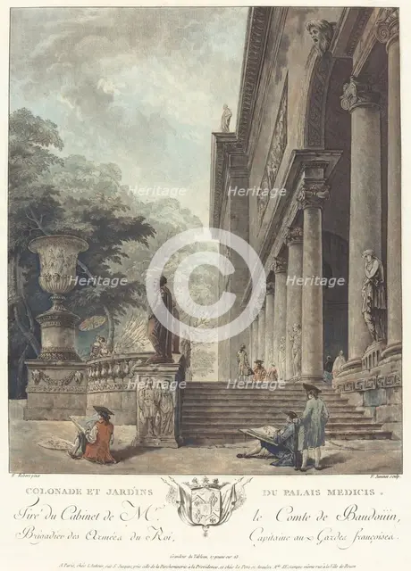 Colonade et Jardins du Palais Medicis (Colonnade and Gardens of the Medici Palace), c. 1776. Creator: Jean Francois Janinet.